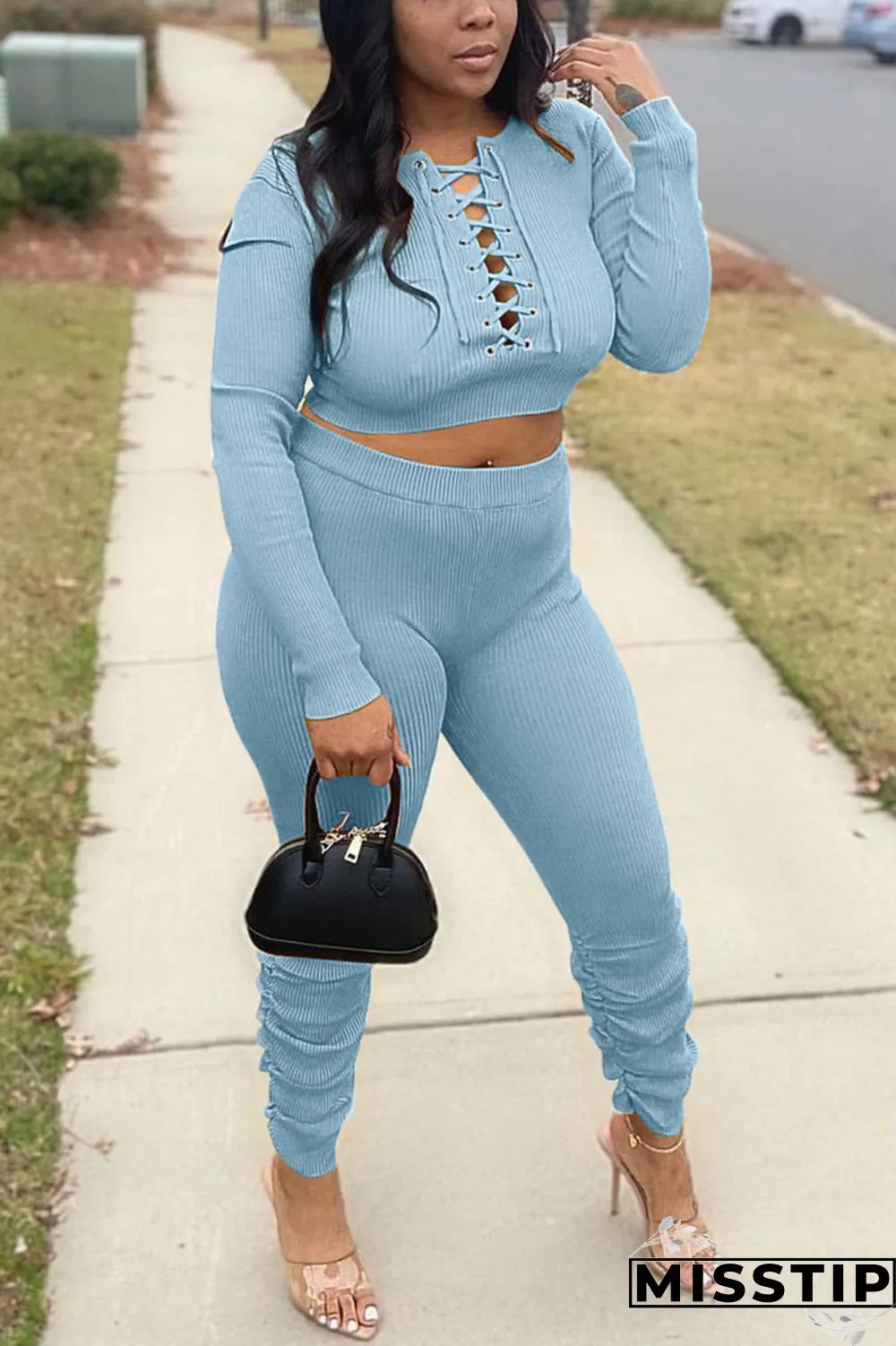 Pink Casual Solid Patchwork O Neck Long Sleeve Two Pieces