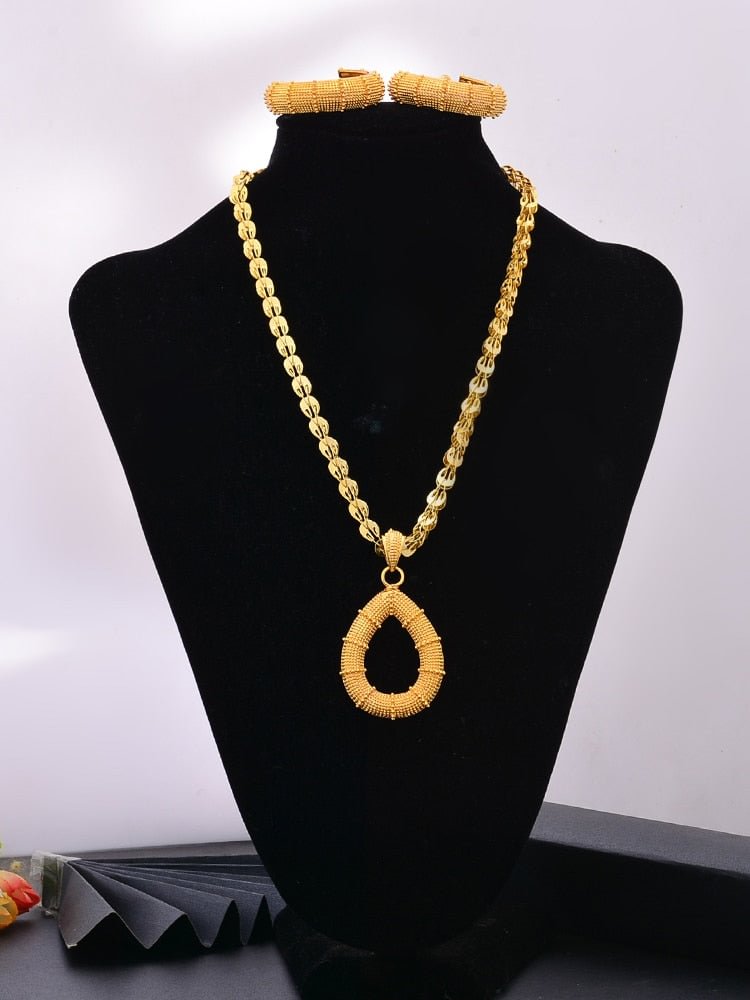 24K Gold Color Dubai Jewelry Set For Women  Wedding Luxur Ethiopian Jewelry set