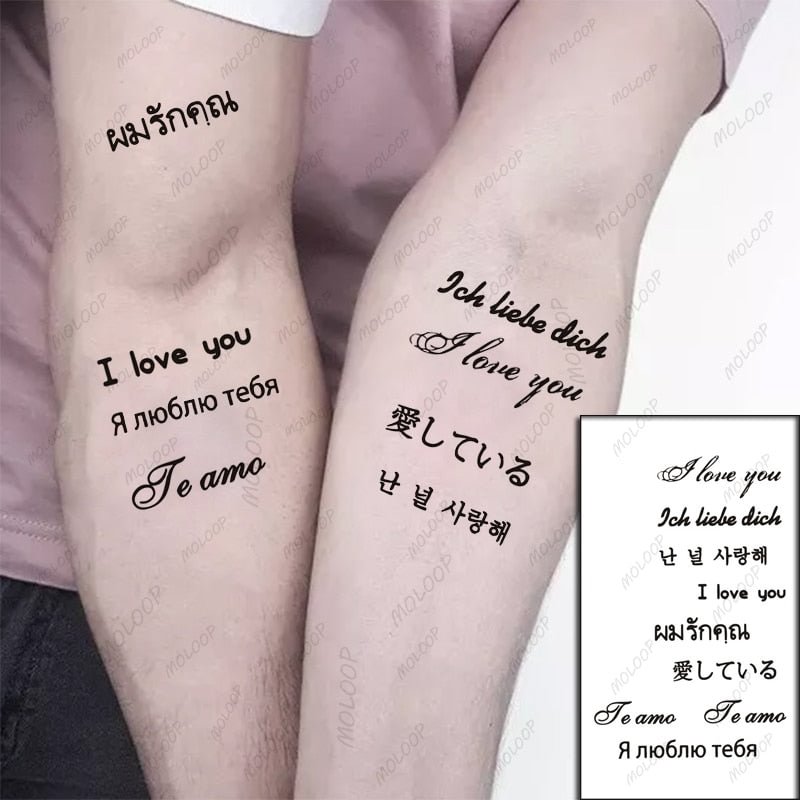Tattoo Sticker I Love You Letter Japanese French Russian Waterproof Temporary Body Art Fake Flash Tattoo for Man Woman Kids