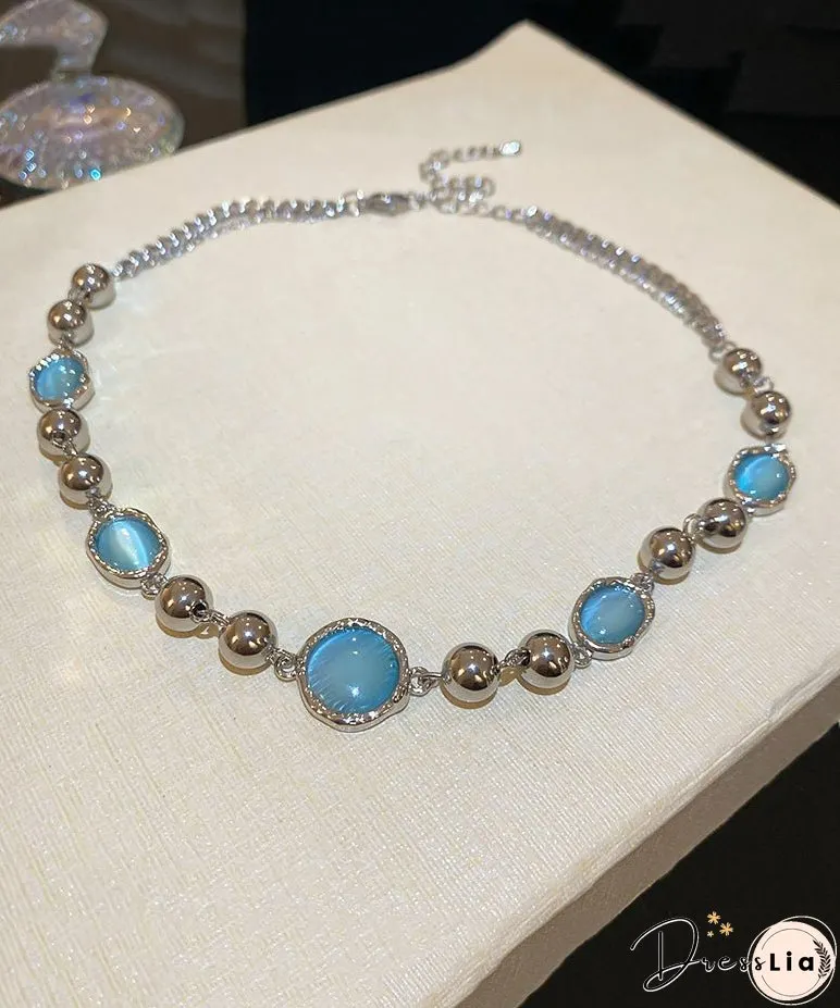Original Design Blue Alloy Resin Crystal Tassel Princess Necklace