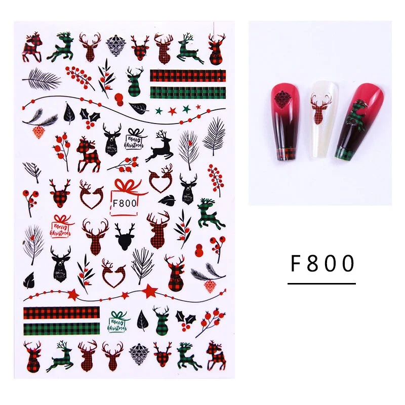 Merry Christmas Deer 3D Nails Sticker Winter Snowflake Elk Xmas Trees Cartoon Adhesive Sliders Nail Art Accessories Decals