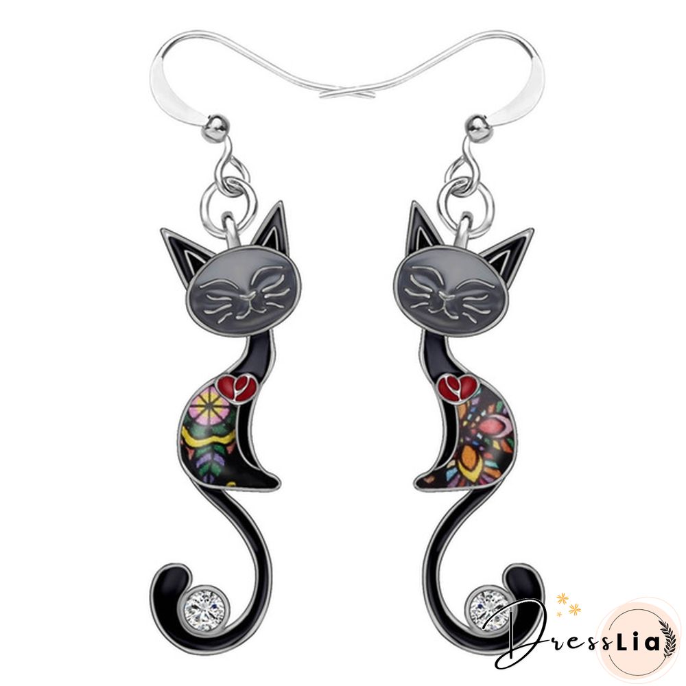 Fashion Animal Enamel Alloy Rhinestone Elegant Closed Eyes Cat Earrings Drop Dangle Earrings For Women Girls Gift Charms Pet Accessories 1 Pair Hot Sale