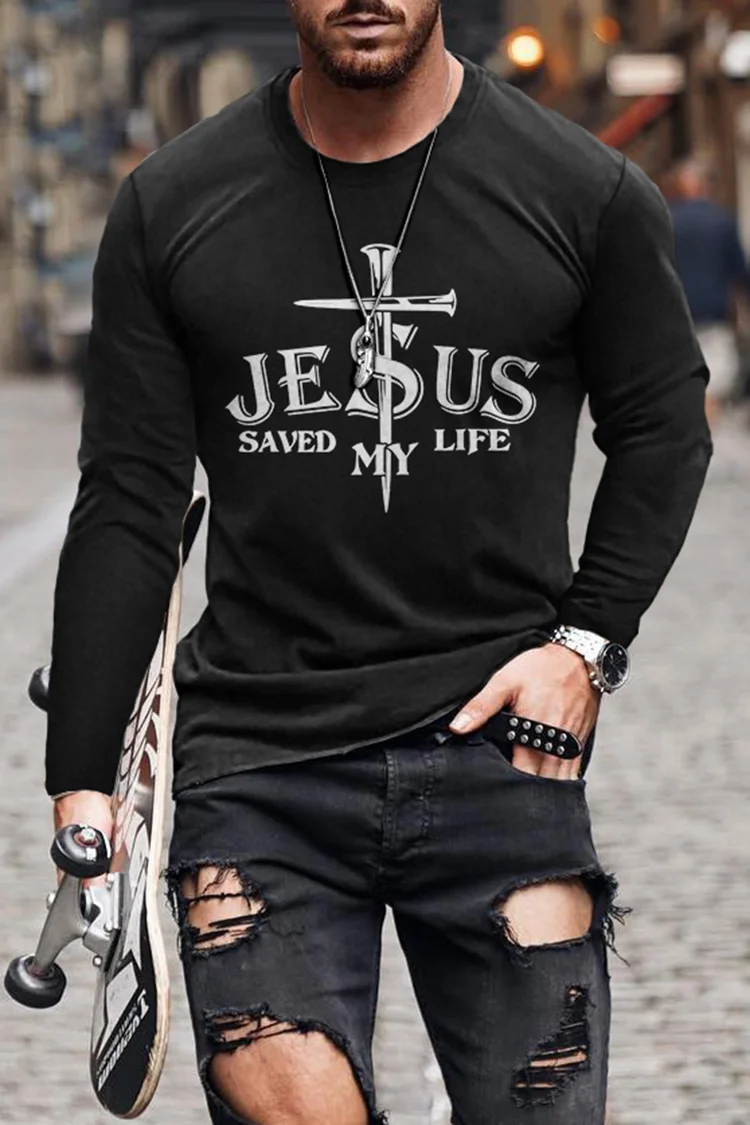 BrosWear Men's Personality Cross Pattern Casual Long Sleeve T-Shirt