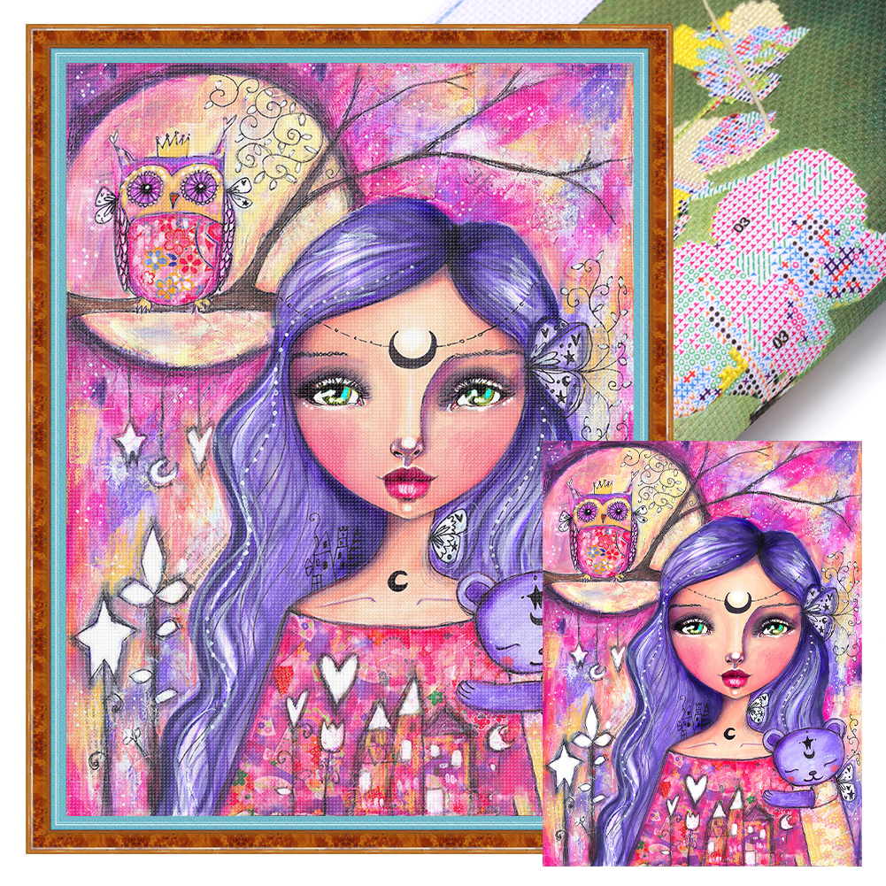 Girl With Big Eyes Full 11CT Pre-stamped Canvas(40*53cm) Cross Stitch