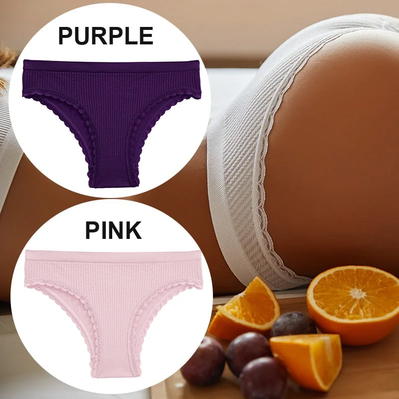 FINETOO 2PCS/Set Women Lace Seamless Sexy Panties 6 Solid Color Brazilian Panty Girl Briefs Lingerie Underpant M-2XL Underwear