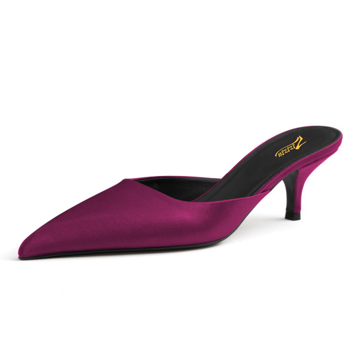 Satin Pointed Toe Kitten Heel Women's Mules Shoes in Purple Nicepairs