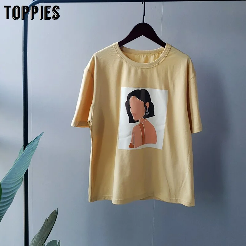 Toppies Women T-shirts Character Printing Tops Tees Summer Tops Short sleeve 95% cotton clothes