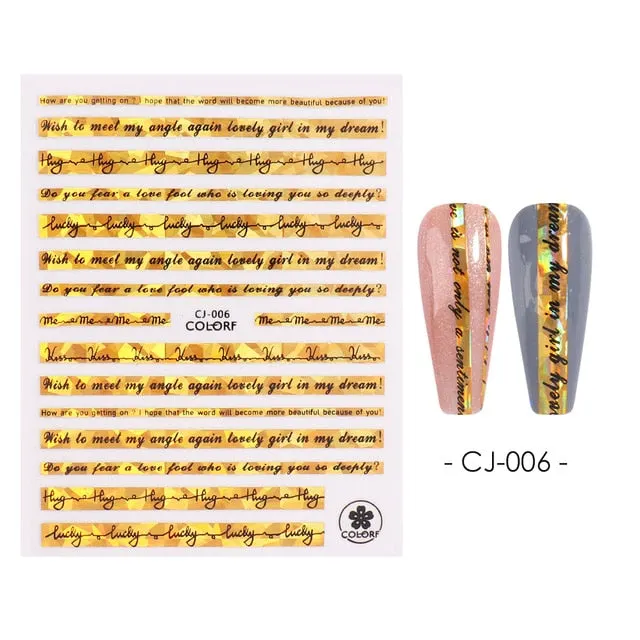 Nail Stickers Back Glue Golden English Alphabet Lines Designs Nail Decal Decoration Tips For Beauty Salons-Nail Inspo