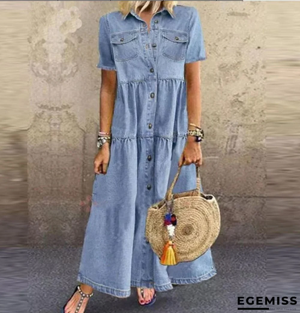 Denim Style Long Multi Button Old Dress | EGEMISS