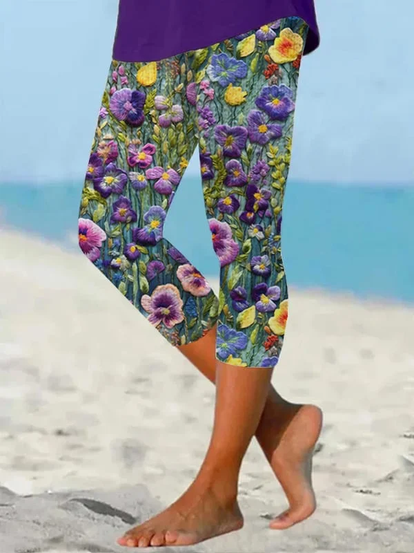 Women's Purple Floral Print Leggings