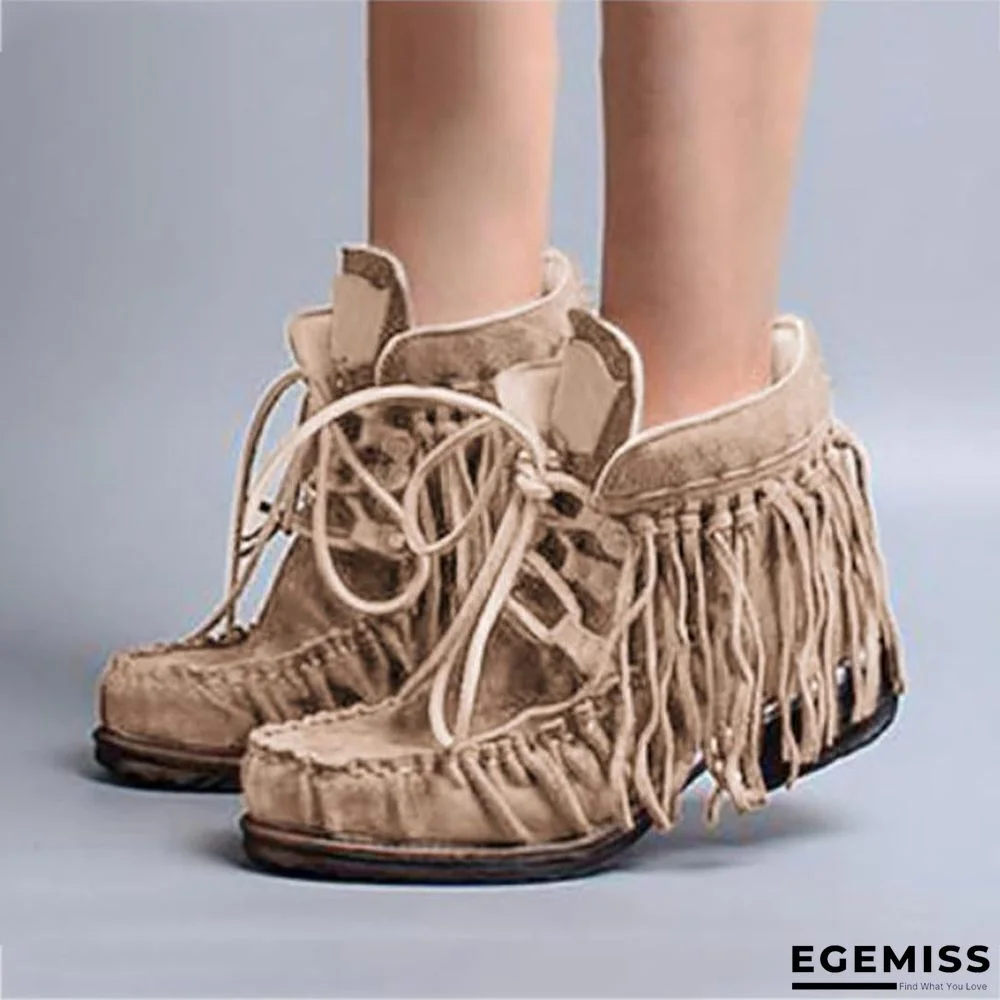 Casual Lace-Up Fringed Boots | EGEMISS