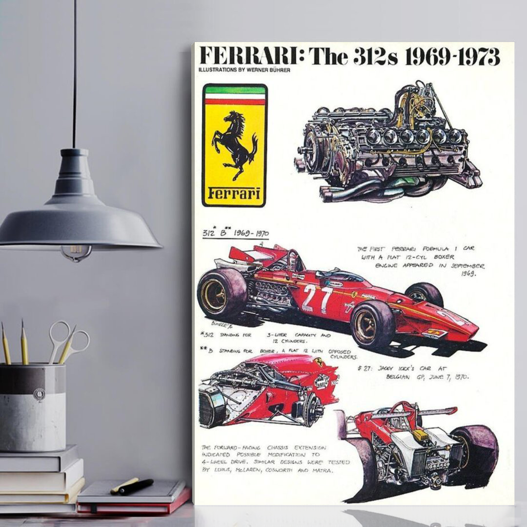 Ferrari 312s Design Manuscript Canvas Wall Art 