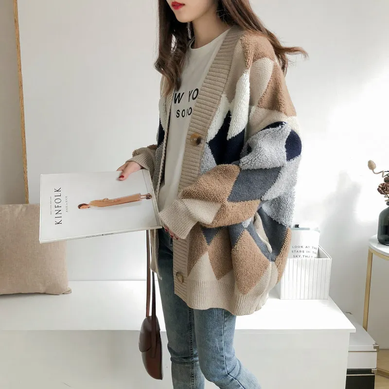 Nigikala Nigikala Dongdaemen Net Red Retro Letter Sweater Women Autumn And Winter Loose Lazy Wind Dopamine Round Knitted Shirt