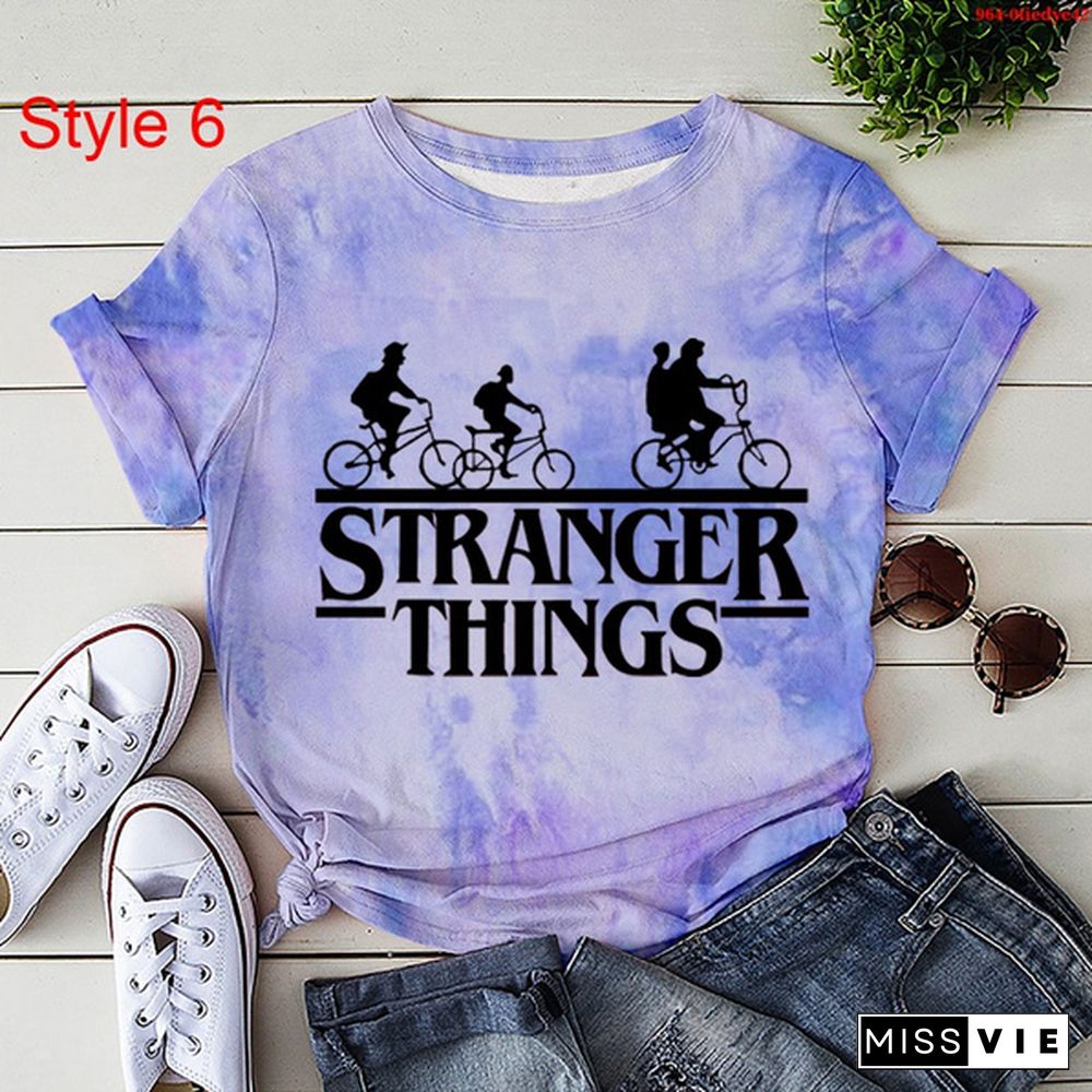 Hot Stranger Things T-Shirt Women Men Summer Tie Dye T-Shirt Short Sleeve O Neck Loose Tops