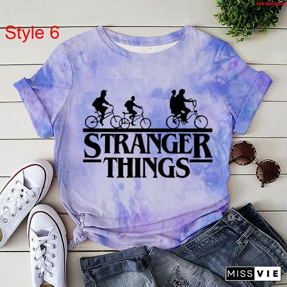 Hot Stranger Things T-Shirt Women Men Summer Tie Dye T-Shirt Short Sleeve O Neck Loose Tops