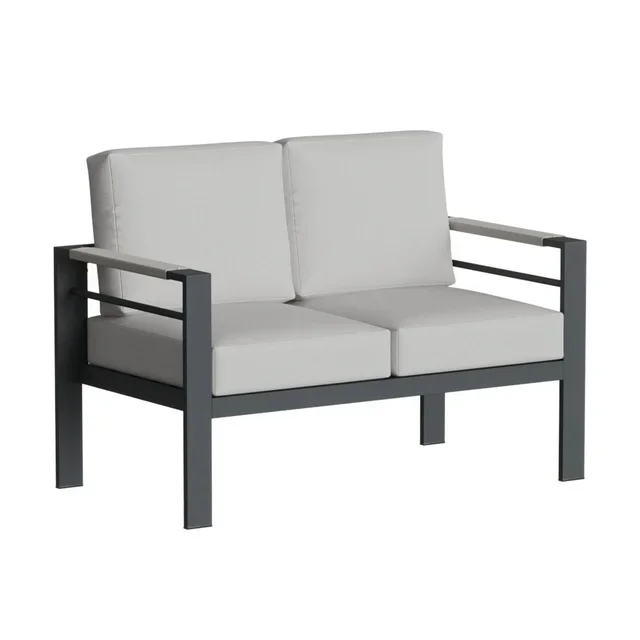Bestier Aluminum Outdoor Loveseat,Patio Bench Conversation Sofa with Thicken(5") Cushions,Heatproof Armrest,Gray