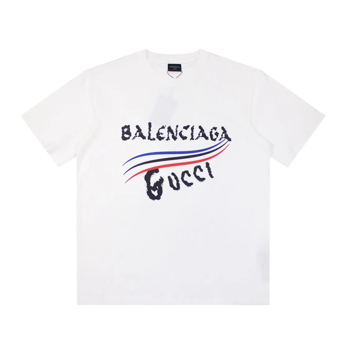 White Graffiti Stripe Print T-Shirt Front View