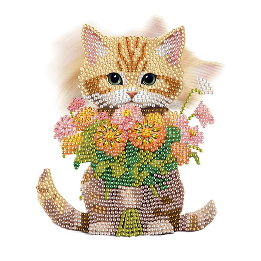 Xmas Acrylic Shaking Head 5D DIY Diamond Art Tabletop Decorations for Home (Cat)