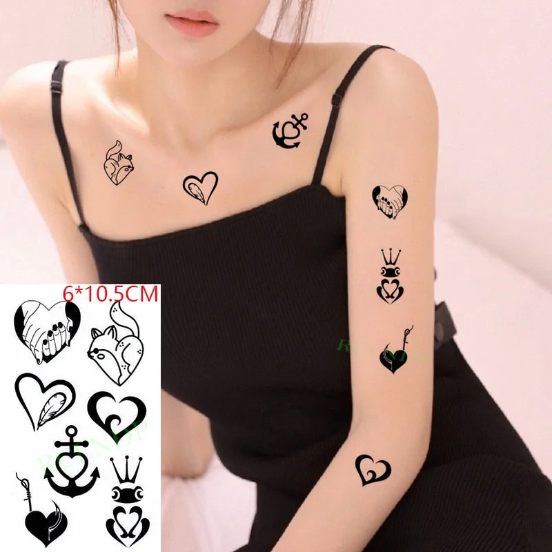 Waterproof Temporary Tattoo Sticker Love Heart Pattern Letters Design Arabic Writing Flash Tatoo Fake Tatto for Woman Men