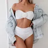 White High-Waisted Bikini Set with Rose Detail, Stretchy Cotton Blend Swimwear for Beach & Pool by Inlyline