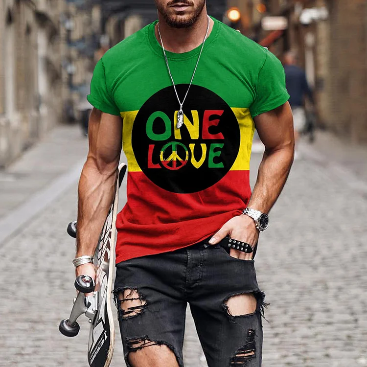 VChics Men's ONE LOVE Color Block Short Sleeved T-Shirt