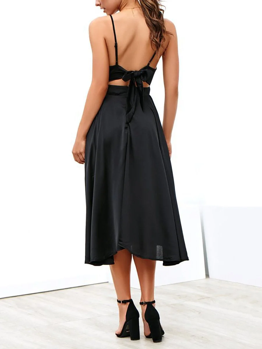 Sexy Backless V-Neck Sling Midi Dress