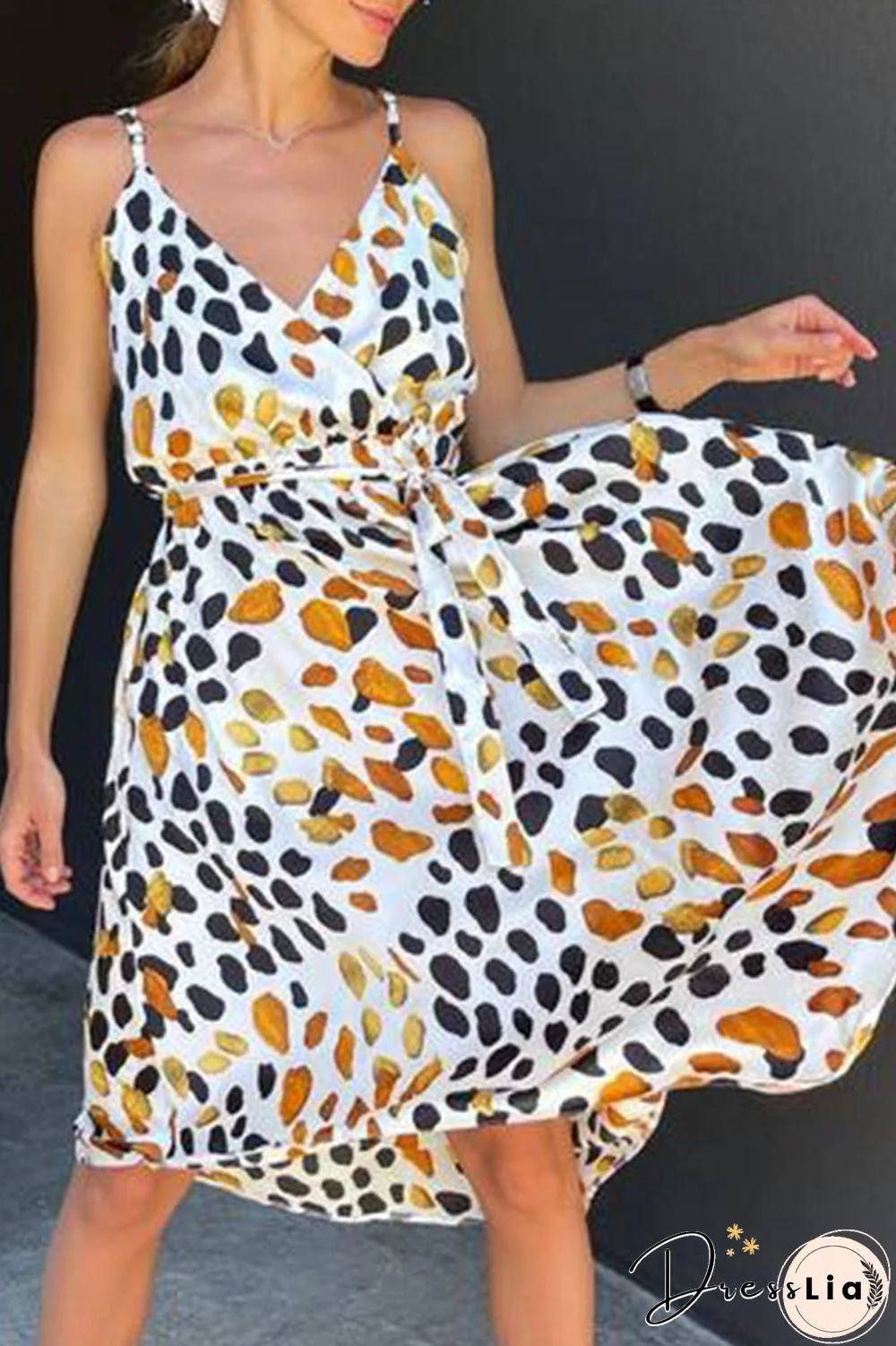 Fashion Sweet Print Split Joint V Neck Irregular Dress Dresses