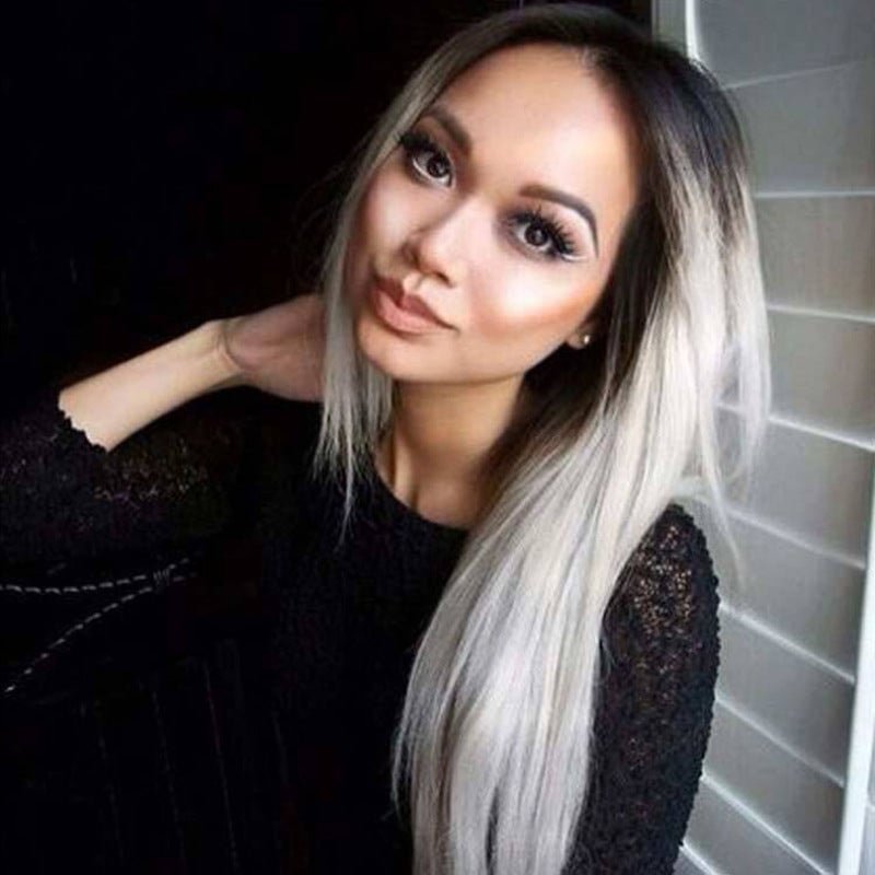 Chemical Fiber Wig Women Dyed Gradient High-End Straight Hair