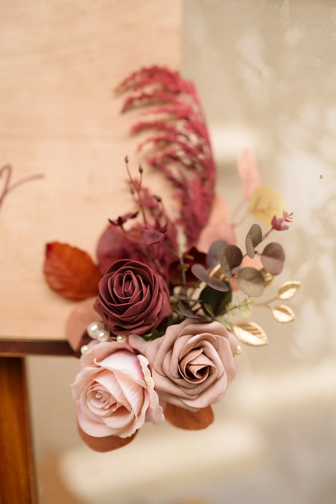 Welcome Sign Floral Decor in Burgundy & Dusty Rose