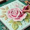 DIY Pearl Painting Pink Roses for Home Decor with Frame(25x25cm)