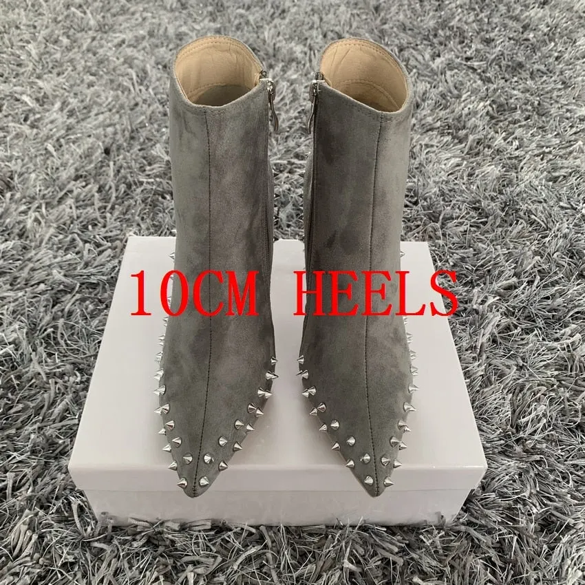 2020 Winter Fashion Women Boots Pointed Toe rivet Ankle Boots 10cm/8cmCM Heel High Heels Shoes Woman Autumn Female Socks Boots