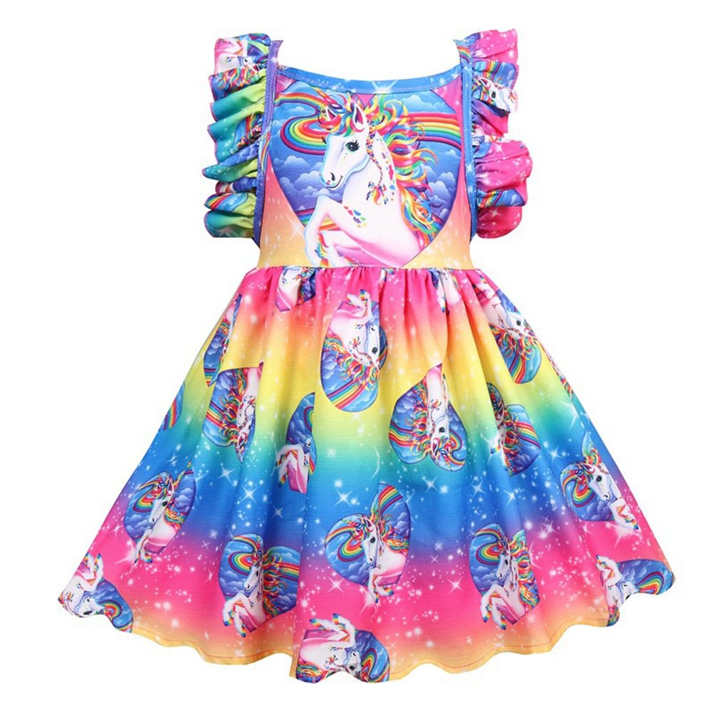 Toddler Girls Unicorn Dress Baby Colorful Vestidos Skater Swing Pageant Party Princess Dresses-Pajamasbuy