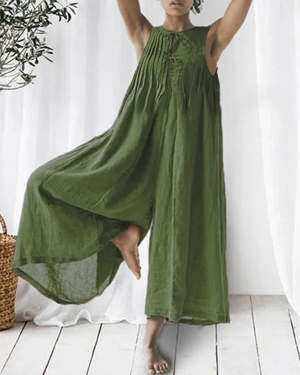 Casual Linen Loose Jumpsuit (Green In Stock)