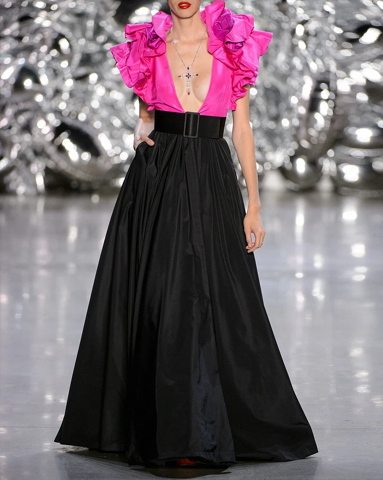 Women's V-neck ruffle dress