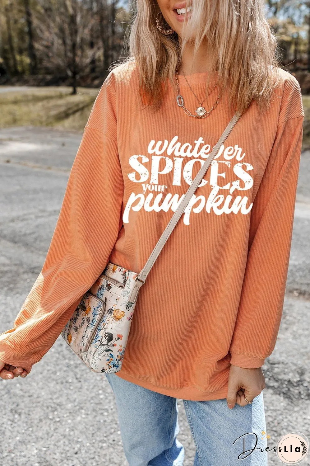 Letter Graphic Round Neck Long Sleeve Oversize Sweatshirt