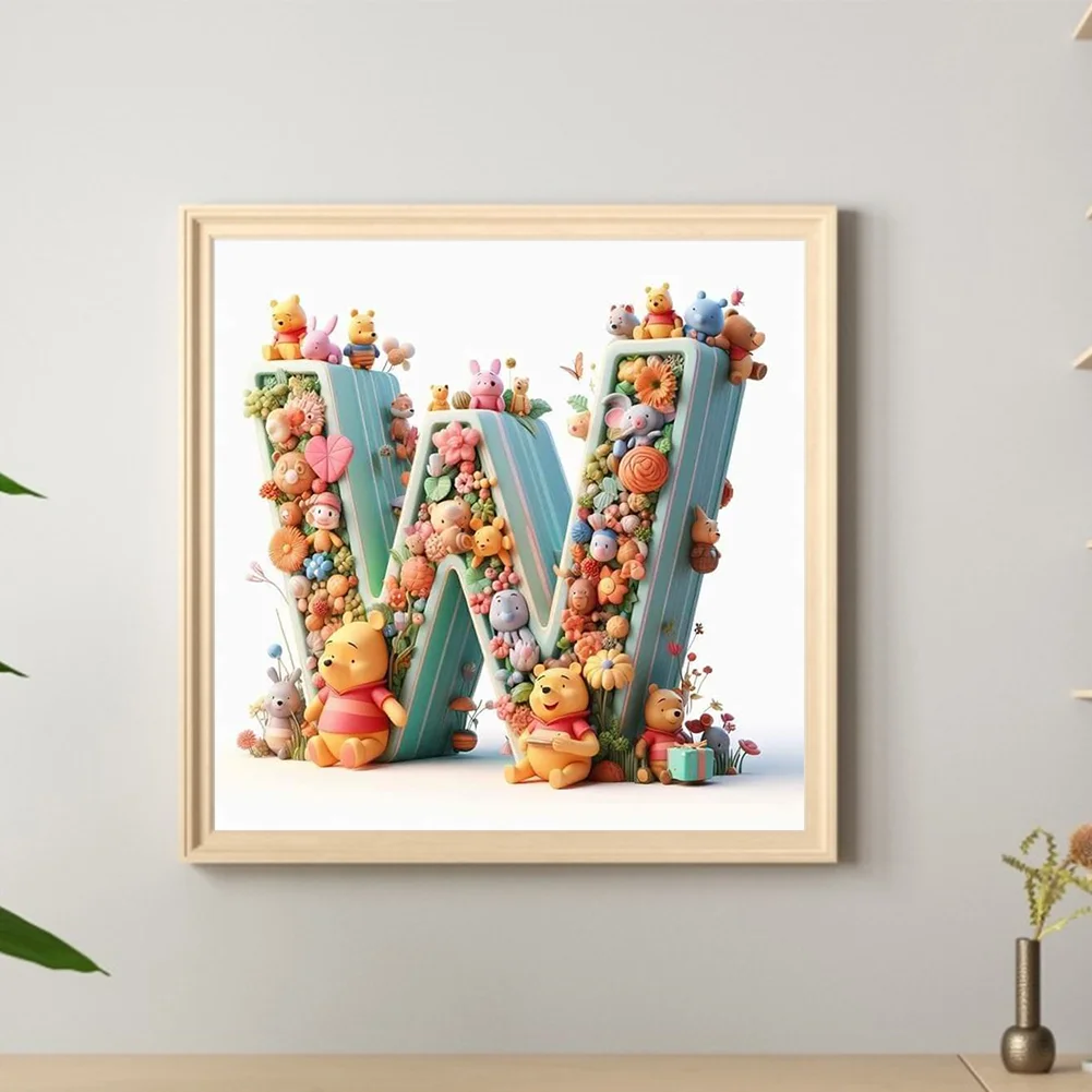 Full Round Diamond Painting 30*30cm - Winnie The Pooh'S 26 Letters W