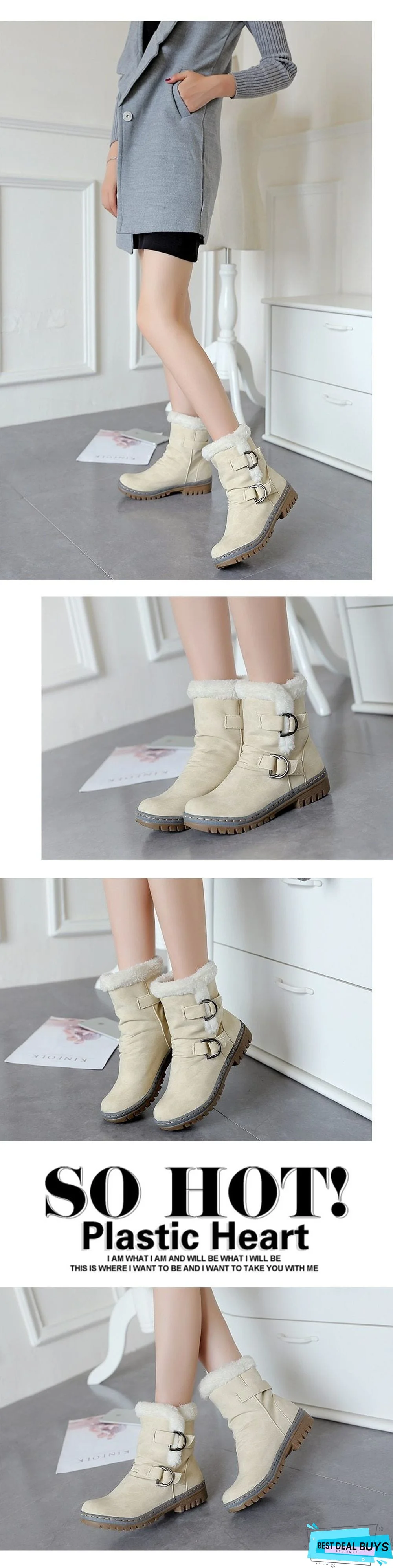 Women Leather Warm mid-calf Plush Fur Velvet Boots Booties Snow Shoes