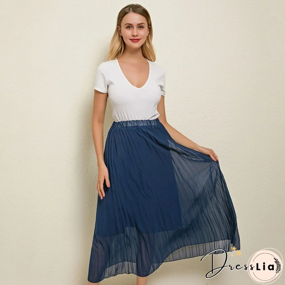 Summer New Fashion Women's Skirt One Size Multicolor Solid Pleated Skirt