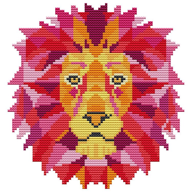 Joy Sunday - Lion - 14CT 2 Strands Threads Printed Cross Stitch Kit - 19x20cm(Canvas)