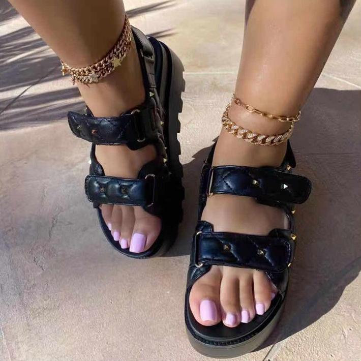 Women 2 velcro buckle straps open toe platform sandals
