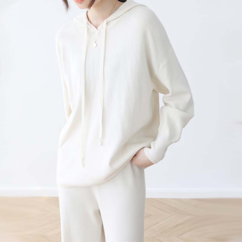 Parigaminghub Autumn Winter Casual Women Knitted Two Pieces Set Pullover Hoodies Knit Tops High Waist Trousers Suit Office Lady Elegant