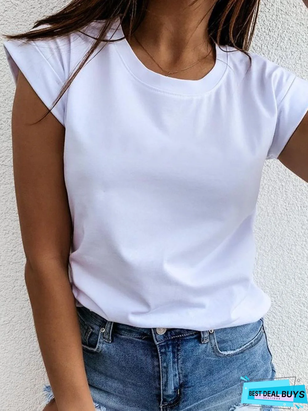 Casual Short Sleeve Cotton-Blend Crew Neck Tops