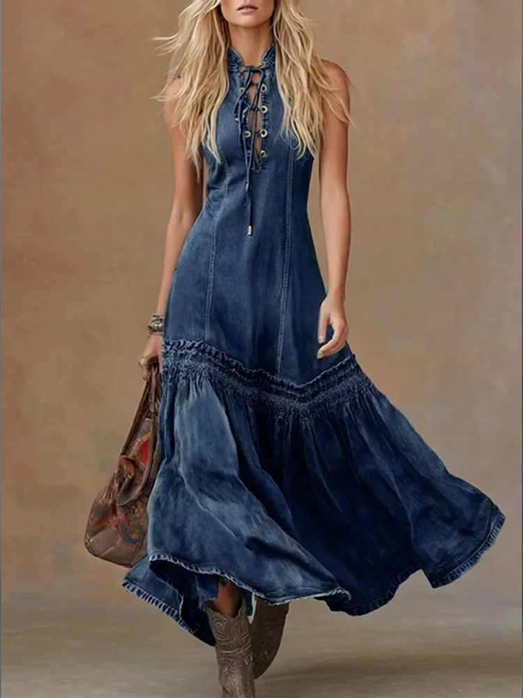 Women's Casual Sleeveless Denim Fishtail Dress