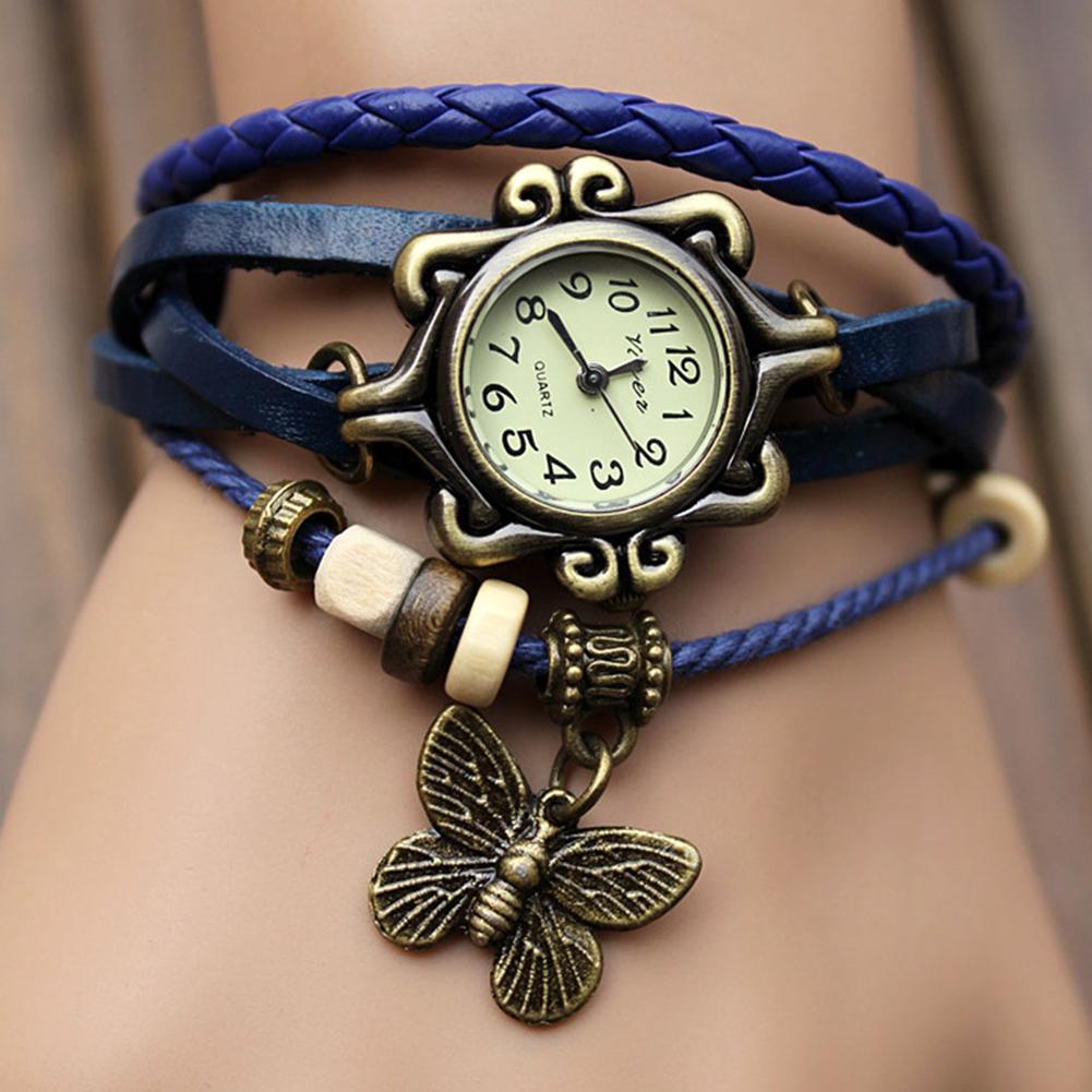 

Vintage Butterfly Pendant Bracelet Quartz Watch Women Analog Wristwatch, Blue, 501 Original