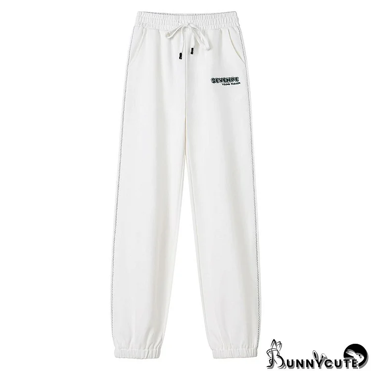 Pure Color Letter Embroidery Casual Sports Pants