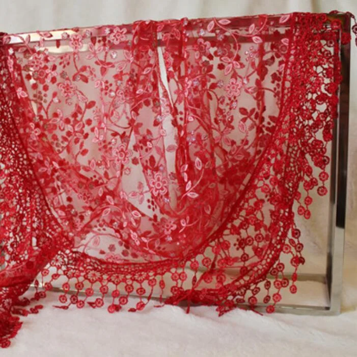 CUHAKCI Female Wraps Women Lace Triangle Scarf Silk Flower Girls Tassel Casual Shawls and Scarves 18 Colors