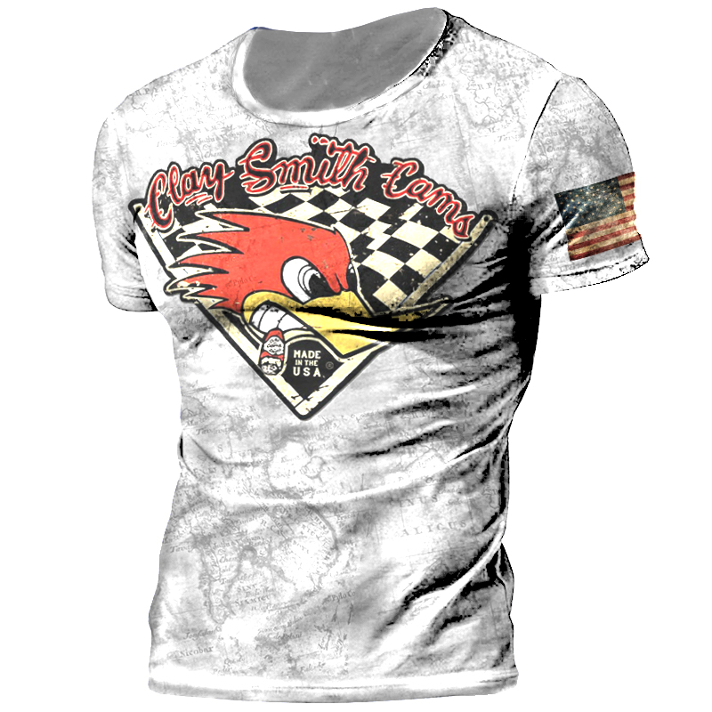 Men's Vintage Letter Print O Neck Short Sleeve T-shirt