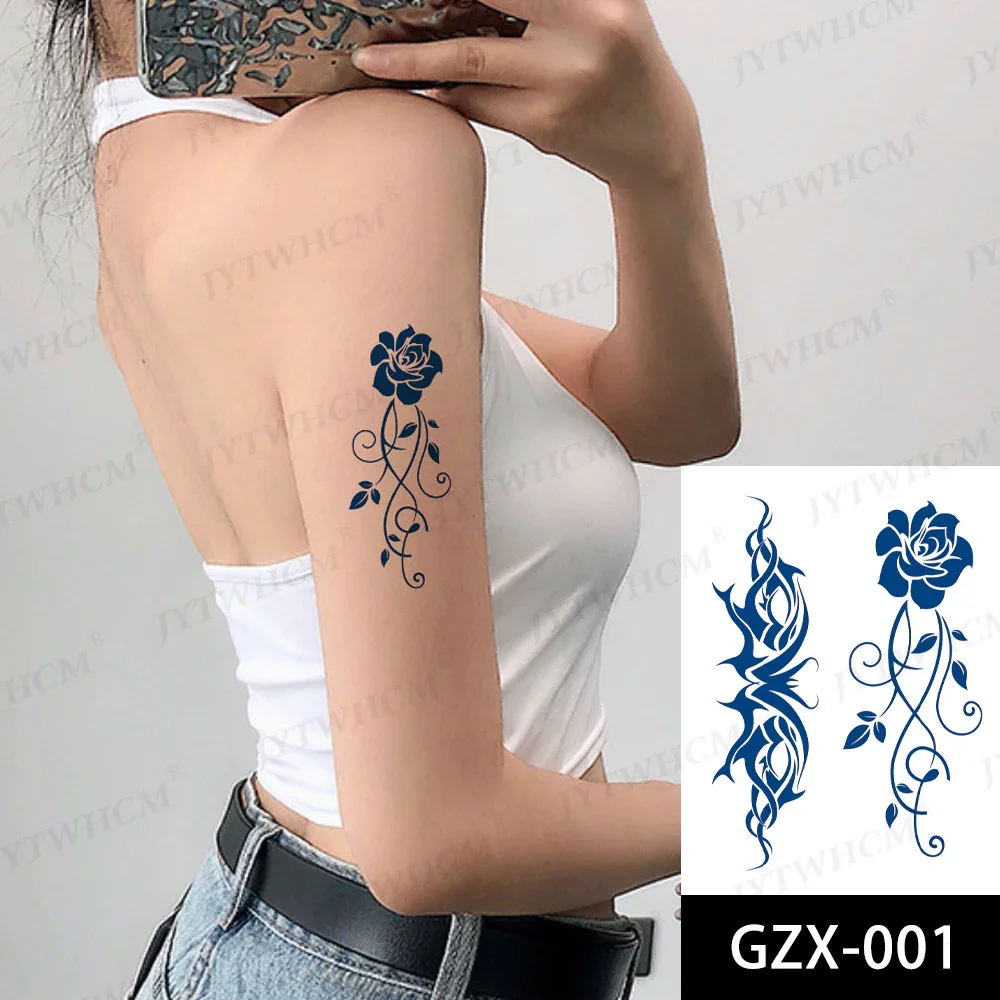 Sdrawing Stickers Semi-permanent Plant Lasting Tattoo Blue Henna Lace Flower Arm Non-reflective Herbal Juice Tattoo Waterproof
