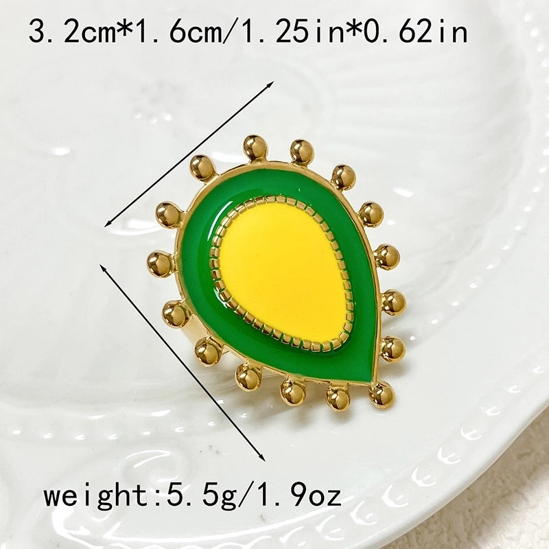 304 Stainless Steel 14K Gold Plated Casual Sweet Enamel Geometric Heart Shape Flower Open Rings