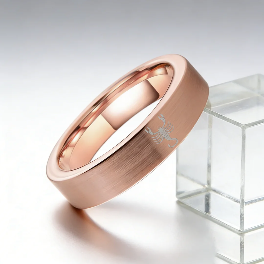 Wedding Fashion Rose Gold Scorpio Tungsten Rings and Flat Edge Comfort Fit for Men and Women 4MM 6MM 8MM Width